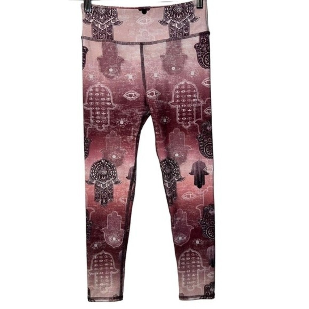 Evolution and Creation Purple Pink Ombré Hasma Eye Boho Celestial Leggings S